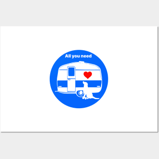 ALL YOU NEED HEART DOG CARAVAN BLUE Posters and Art